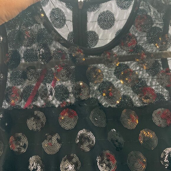 New Betsey Johnson 6 Sequin Polka Dot Sleeveless Midi Dress Sheer Onyx Goth - Picture 13 of 15